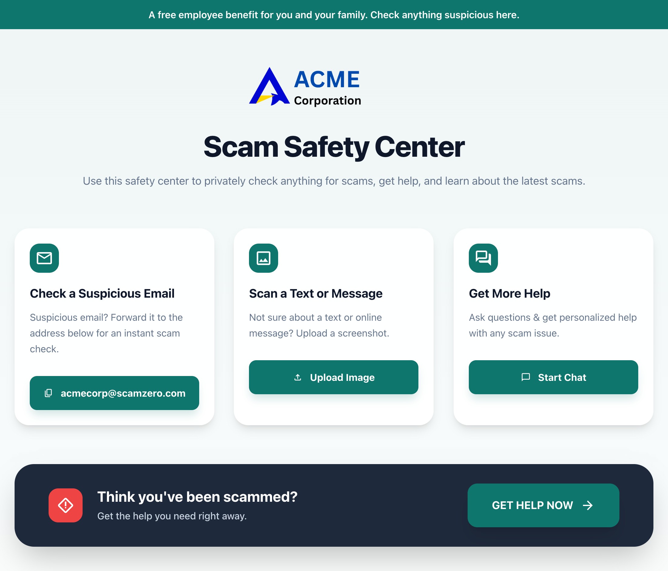 Acme Corporation scam safety portal