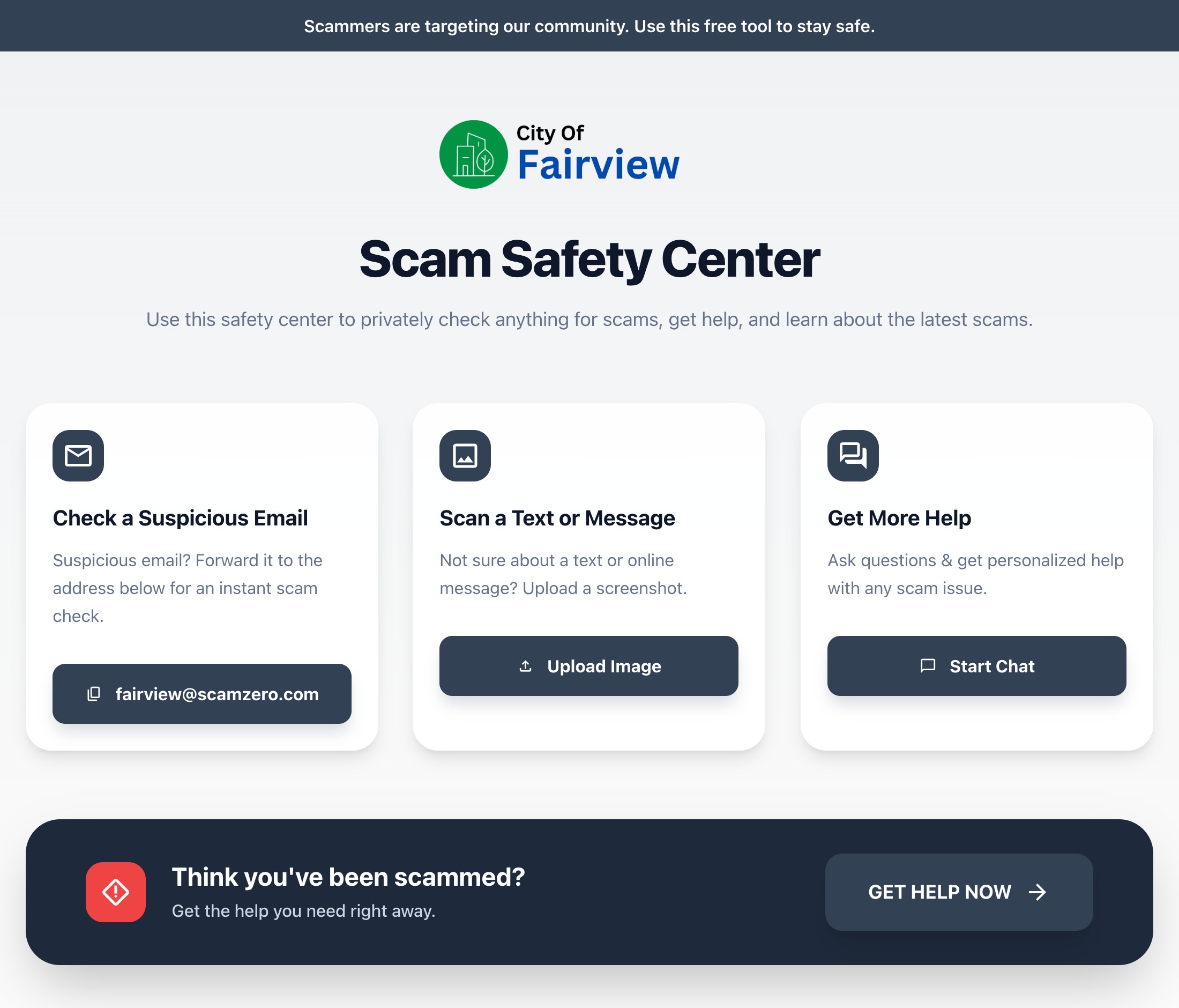 City of Fairview scam safety portal