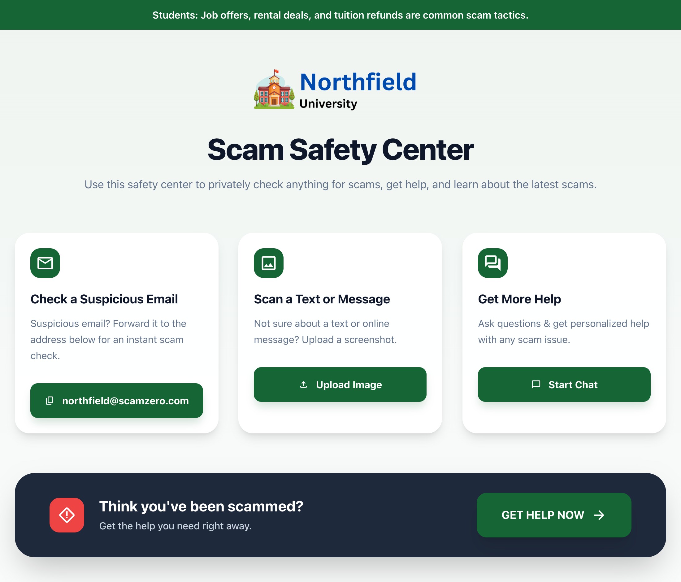 Northfield University scam safety portal