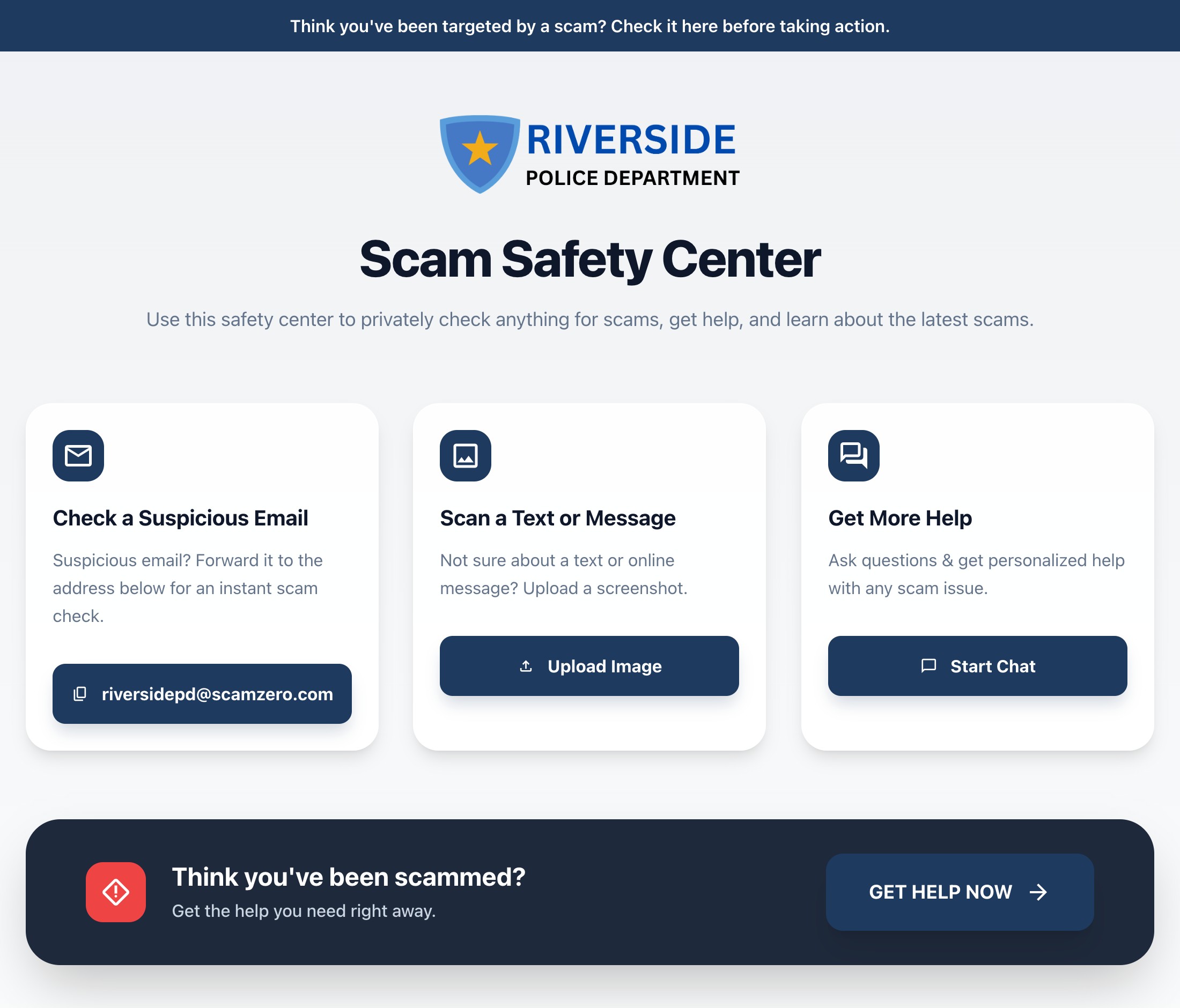 Riverside Police Department scam safety portal